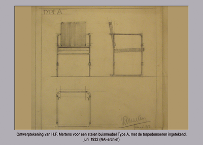 862372 Ontwerptekening van een stalen buismeubel Type A, van architect Hermann Friedrich Mertens (1885-1960), uit juni ...
